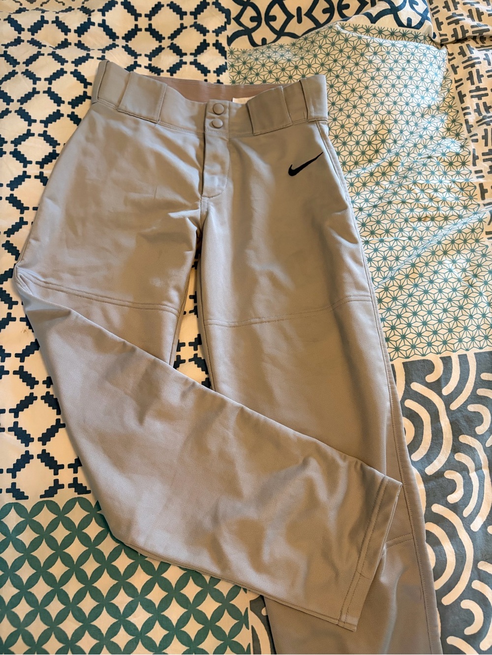 Nike Youth Large Low Waist Performance/Baseball Pants in Gray with Black Swoosh.